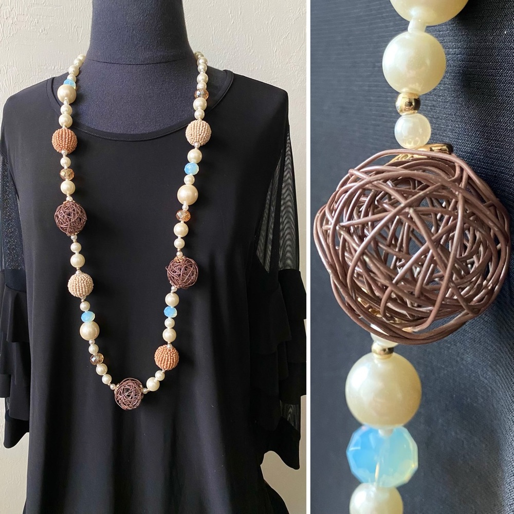 LAST CHANCE SALE! Long Beaded Mixed Media Statement Necklace Gift